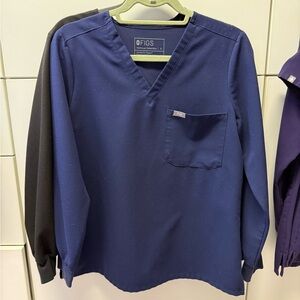 Figs Blue Long Sleeve V-Neck Tee